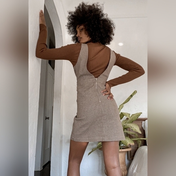 Lulus Here With You Pinafore Houndstooth Plaid V-Neck Sheath Mini Dress - Picture 13 of 13